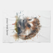 かわいい小さなハリネズミの水色、カスタマイズ可能 キッチンタオル (横)
