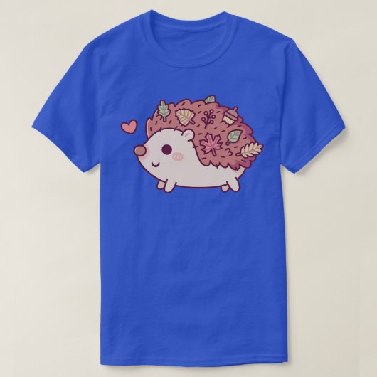 かわいい小さなハリネズミ紅葉とコーン Tシャツ (デザイン正面)