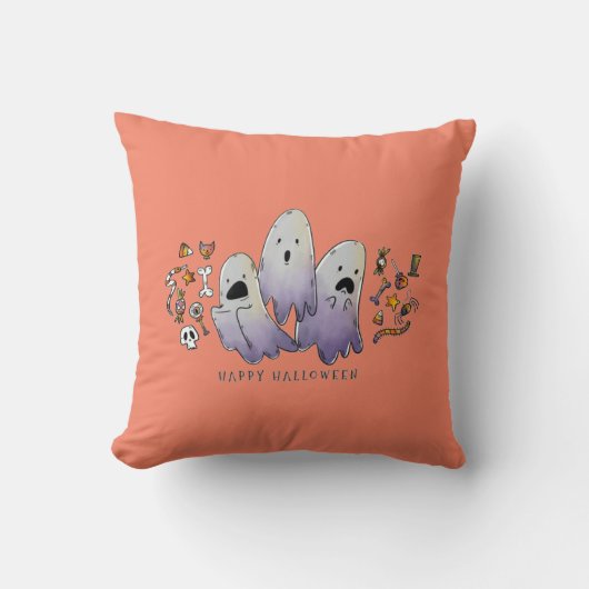 かわいい小さなハロウィンの魔女と子猫 クッション (正面)