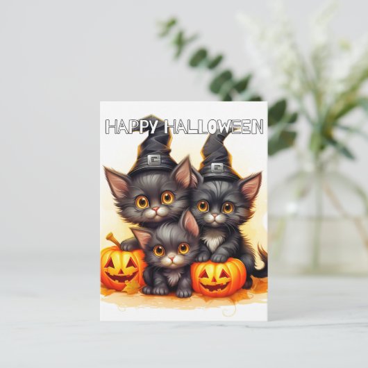 かわいい小さなハロウィーンの子猫 ポストカード (スタンド正面)