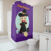 かわいい小さなハロウィーンの魔女と子猫 シャワーカーテン (インサイチュ)
