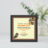 かわいい小さなハロウィーンの魔女オレンジの黒いドレス 招待状 (スタンド正面)