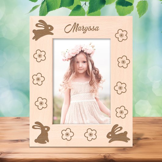 かわいい小さなバニーと花5 x 7 レーザー彫刻フレーム