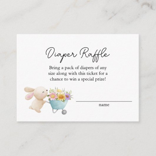 かわいい小さなバニーのワイルドフラワーおむつラッフル エンクロージャーカード (正面)