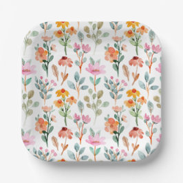 かわいい小さなバニーのワイルドフラワーベビーシャワー ペーパープレート