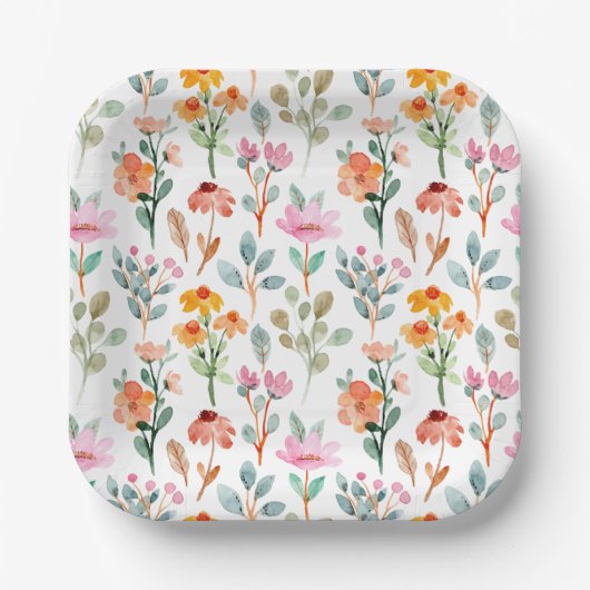 かわいい小さなバニーのワイルドフラワーベビーシャワー ペーパープレート (正面)