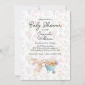 かわいい小さなバニーのワイルドフラワーベビーシャワー 招待状 (正面)