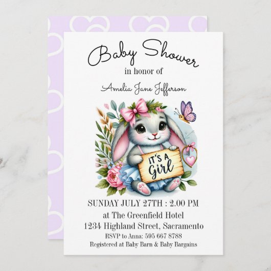 かわいい小さなバニーの赤ちゃんシャワー 招待状 (正面/裏面)