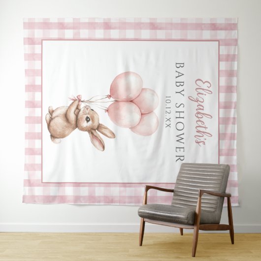 かわいい小さなバニーピンクの赤ちゃんシャワー写真の背景 タペストリー (インサイチュ(横))