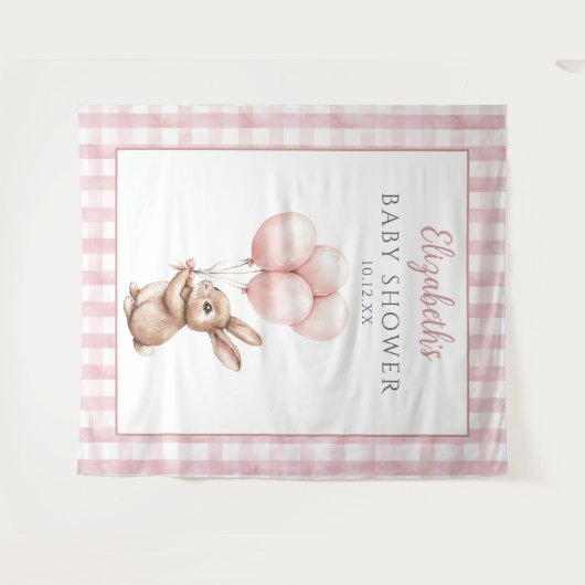 かわいい小さなバニーピンクの赤ちゃんシャワー写真の背景 タペストリー (正面(横))