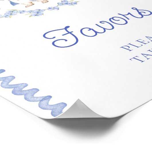 かわいい小さなバニー青い赤ちゃんシャワーの好意 ポスター (角)