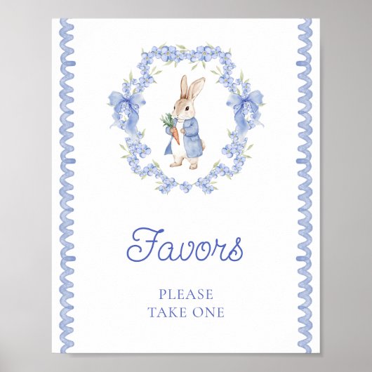かわいい小さなバニー青い赤ちゃんシャワーの好意 ポスター (正面)