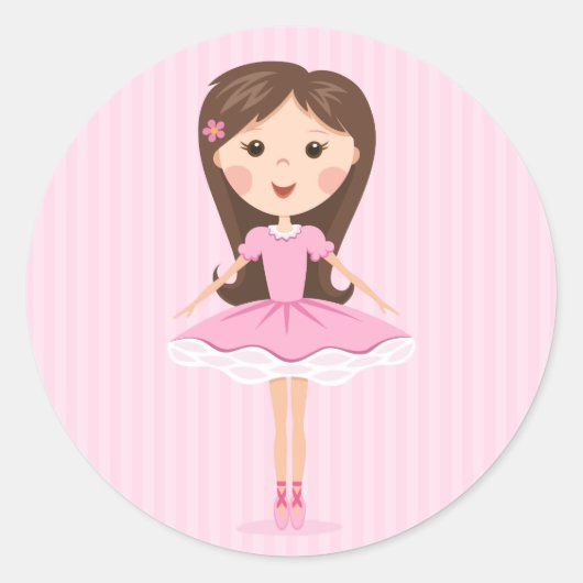 かわいい小さなバレリーナ漫画の女の子 ラウンドシール (正面)