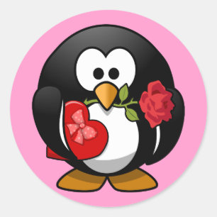 かわいい小さなバレンタインペンギン ラウンドシール