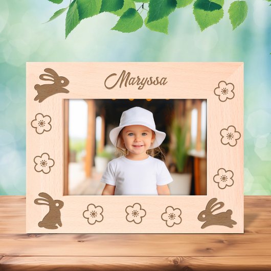 かわいい小さなバンニーと花7 x 5 レーザー彫刻フレーム