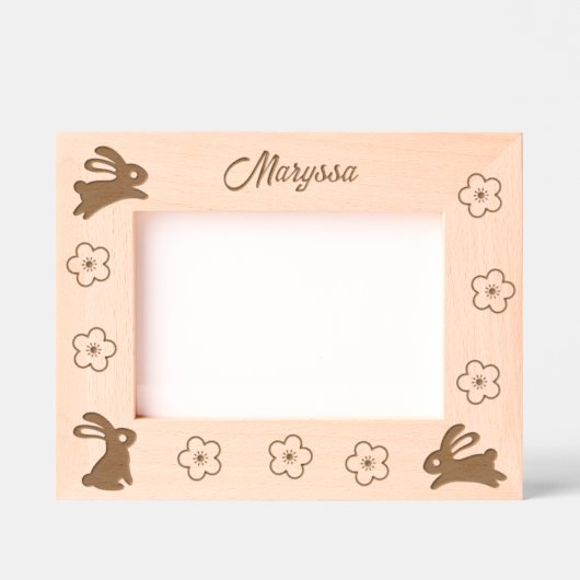 かわいい小さなバンニーと花7 x 5 レーザー彫刻フレーム (正面)