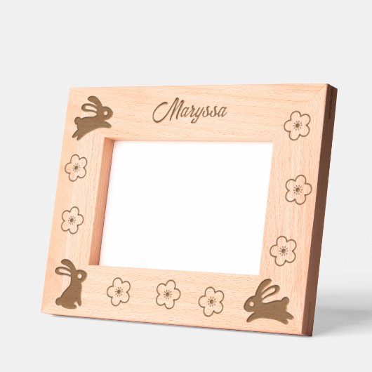 かわいい小さなバンニーと花7 x 5 レーザー彫刻フレーム (左)