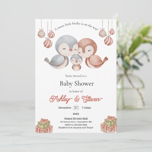 かわいい小さなバーディの赤ちゃんシャワーの招待 招待状 (スタンド正面)