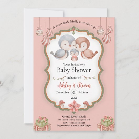 かわいい小さなバーディの赤ちゃんシャワーの招待 招待状 (正面)