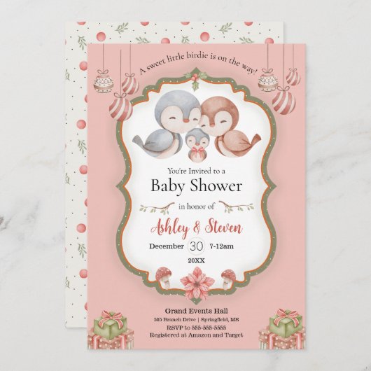 かわいい小さなバーディの赤ちゃんシャワーの招待 招待状 (正面/裏面)
