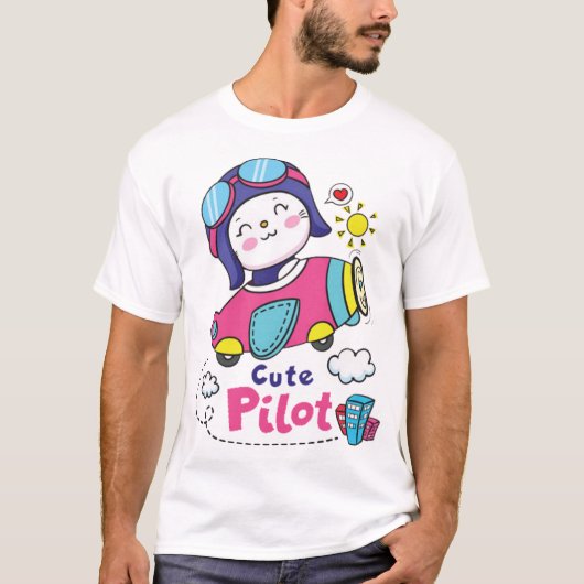 かわいい小さなパイロット猫 Tシャツ (正面)