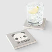 かわいい小さなパンダのクマパーソナライズされた名 ストーンコースター (横)