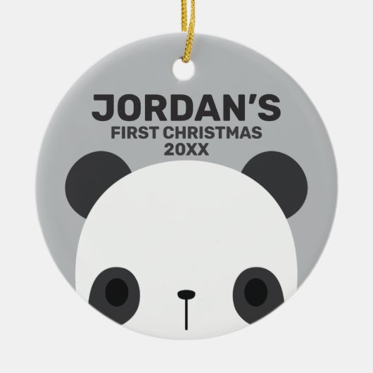 かわいい小さなパンダのクマパーソナライズされた名 セラミックオーナメント (正面)