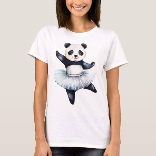 かわいい小さなパンダバレリーナ踊りバレエ Tシャツ (正面)