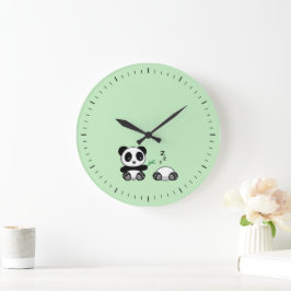 かわいい小さなパンドラ(PANDA)をグリーン ラージ壁時計