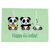 かわいい小さなパンドラ(PANDA)を3つグリーン ラージペーパーバッグ (裏面)