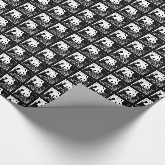 かわいい小さなパンドラ(PANDAS)白黒 ラッピングペーパー (角)