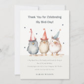 かわいい小さなパーティー鳥の水の色子供の誕生日 サンキューカード (正面)