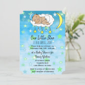 かわいい小さなヒスパニックのベイビーブルーの星と月 招待状 (スタンド正面)