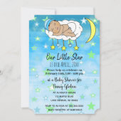 かわいい小さなヒスパニックのベイビーブルーの星と月 招待状 (正面)