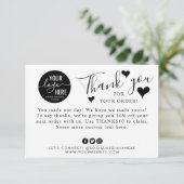 かわいい小さなビジネスカスタムロゴのソーシャルメディアハート サンキューカード (スタンド正面)