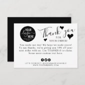 かわいい小さなビジネスカスタムロゴのソーシャルメディアハート サンキューカード (正面/裏面)