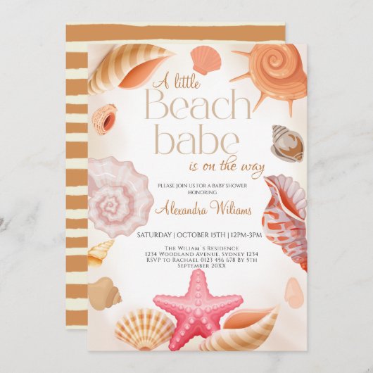 かわいい小さなビーチベビーシャワー 招待状 (正面/裏面)