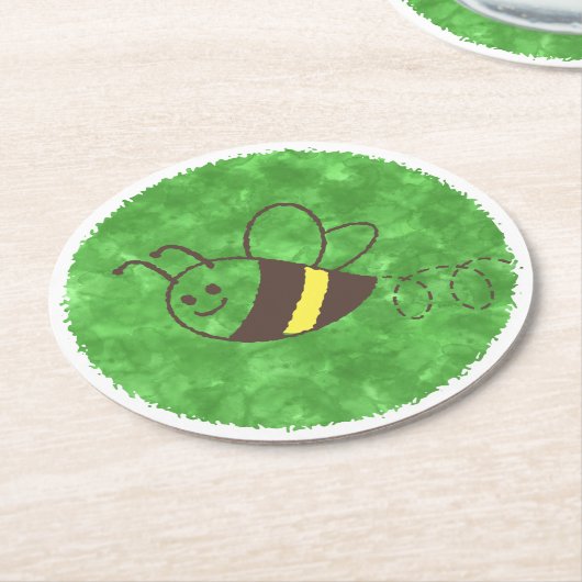 かわいい小さなビー飛んでいるウォーター色の赤ちゃんシャワー ラウンドペーパーコースター (アングル)