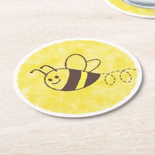 かわいい小さなビー飛んでいるウォーター色の赤ちゃんシャワー ラウンドペーパーコースター (アングル)