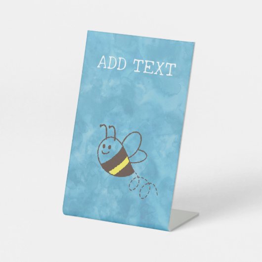 かわいい小さなビー飛んでいるウォーター色の赤ちゃんシャワー 台座サイン (正面)