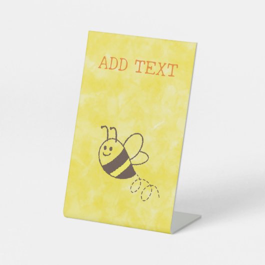 かわいい小さなビー飛んでいるウォーター色の赤ちゃんシャワー 台座サイン (正面)