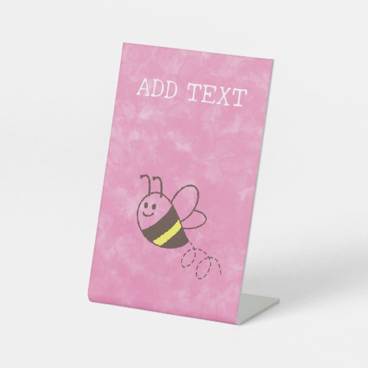 かわいい小さなビー飛んでいるウォーター色の赤ちゃんシャワー 台座サイン (正面)