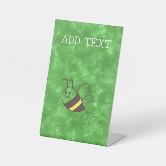 かわいい小さなビー飛んでいるウォーター色の赤ちゃんシャワー 台座サイン (正面)