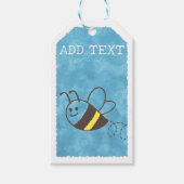 かわいい小さなビー飛んでいるブルーウォーター色ベビーシャワー ギフトタグ (正面)