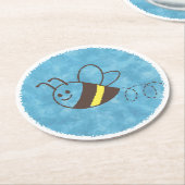 かわいい小さなビー飛んでいるブルーウォーター色ベビーシャワー ラウンドペーパーコースター (アングル)