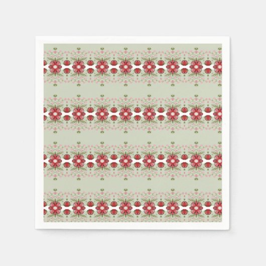 かわいい小さなピンクと赤のフローラアクセント スタンダードカクテルナプキン (正面)