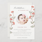 かわいい小さなピンクの花フォトベビーガール誕生日 サンキューカード (正面/裏面)