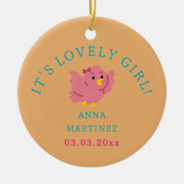 かわいい小さなピンクの鳥のテーマ女の子の赤ちゃんシャワー セラミックオーナメント
