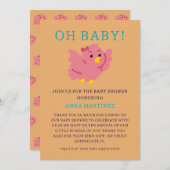 かわいい小さなピンクの鳥のテーマ女の子の赤ちゃんシャワー 招待状 (正面/裏面)