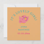 かわいい小さなピンクの鳥のテーマ女の子の赤ちゃんシャワー 招待状 (正面)